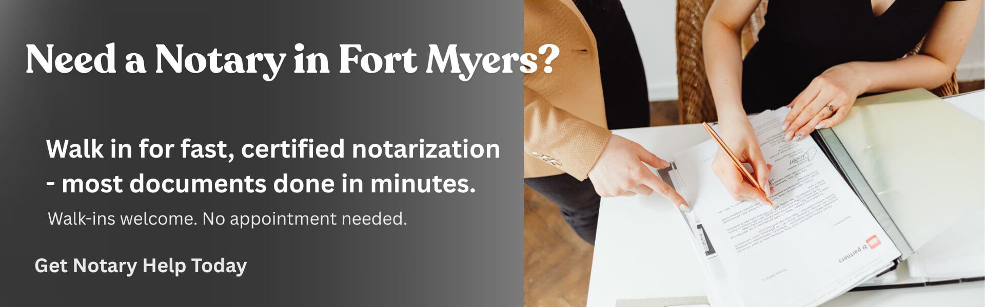 Notary public signing and stamping legal documents in Fort Myers