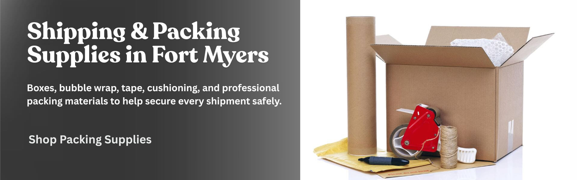 Shipping and packing supplies including boxes tape and bubble wrap
